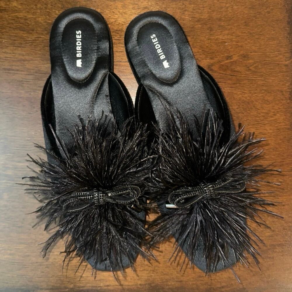 Birdies Elegant Black Ostrich Feathered Mule 6.5‎ - Picture 5 of 6